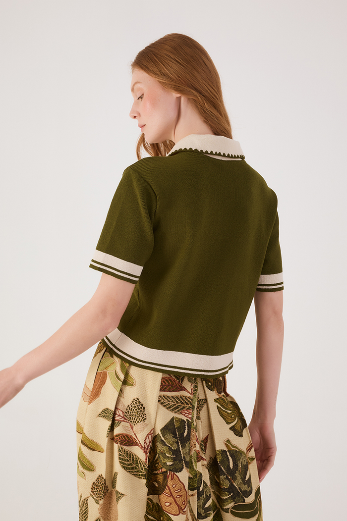 Green Embroiedred Knit Blouse_5