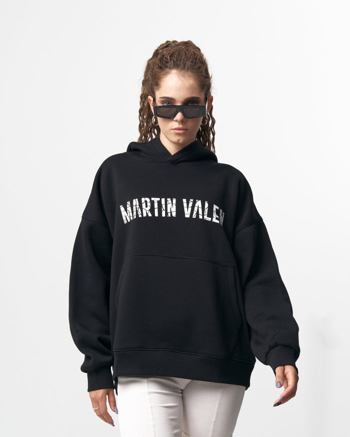 Grieto MV Crack Print Black Oversized Designer Hoodie