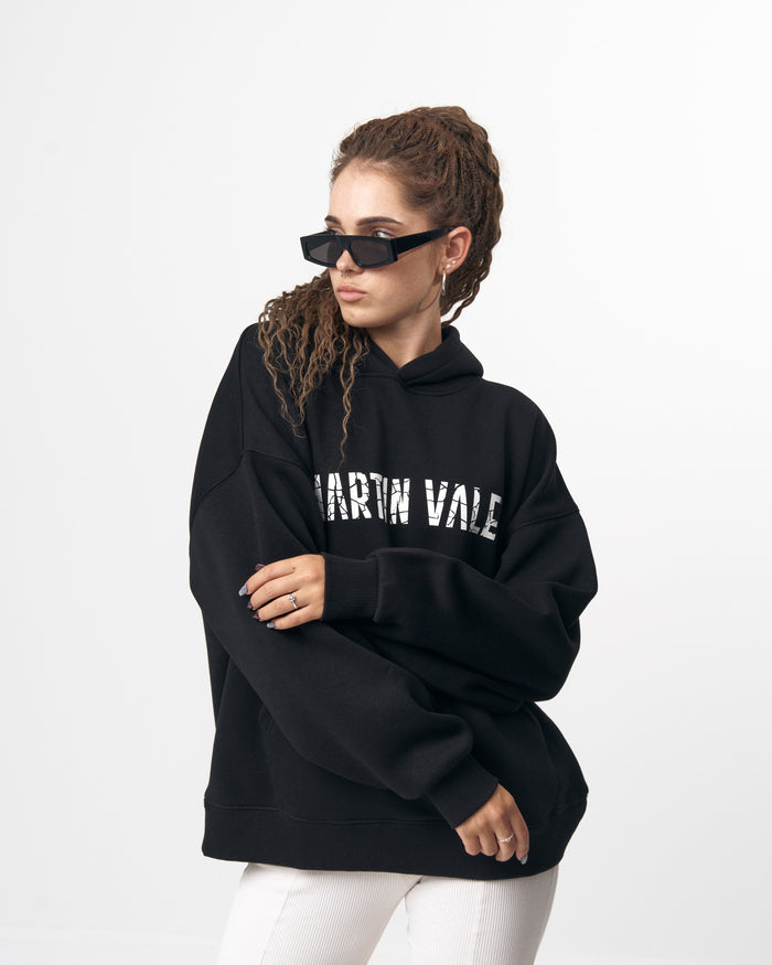 Grieto MV Crack Print Black Oversized Designer Hoodie (8)
