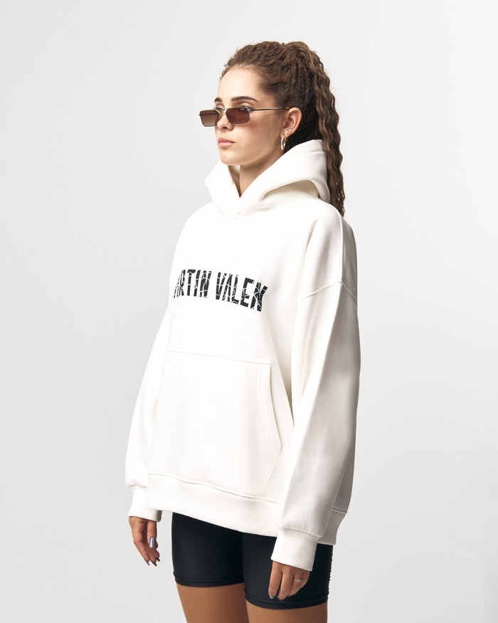 Grieto MV Crack Print White Oversized Designer Hoodie (3)