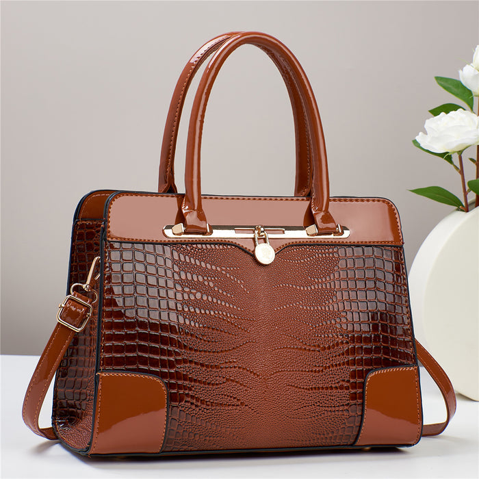 H1825 - Crocodile Print Textured Fashion Handbag