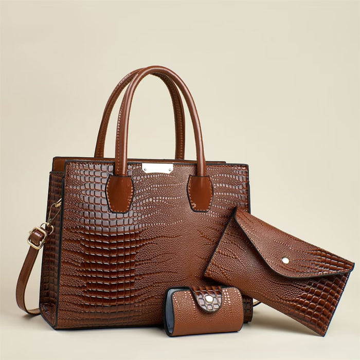 H1869 - Luxury Brown 3pc Handbag Set