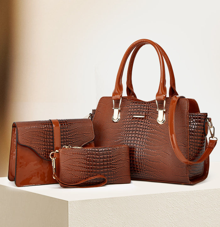 H1881 - Elegant Classic Brown 3pc Handbag Set