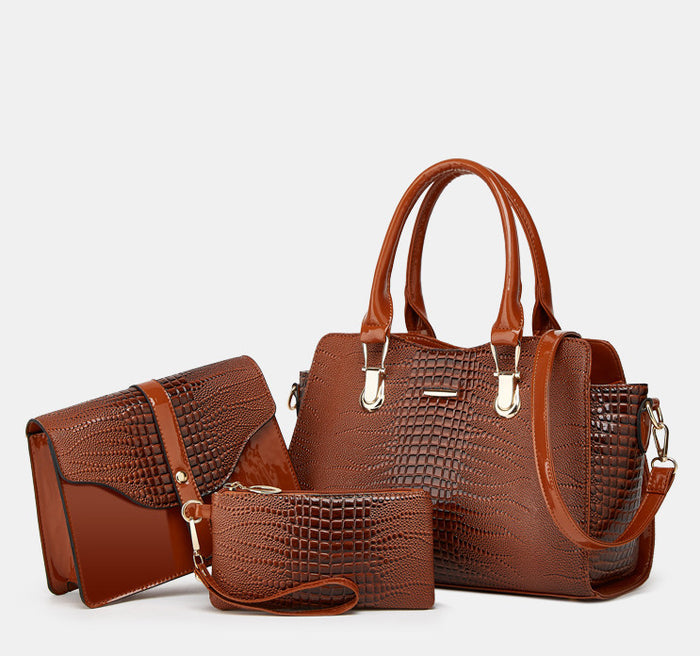 H1881 - Elegant Classic Brown 3pc Handbag Set