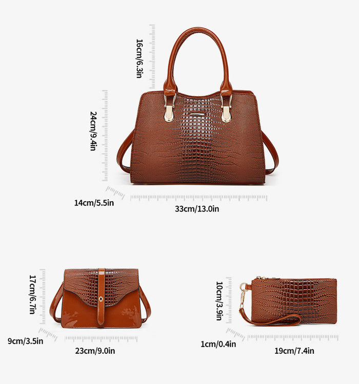 H1881 - Elegant Classic Brown 3pc Handbag Set