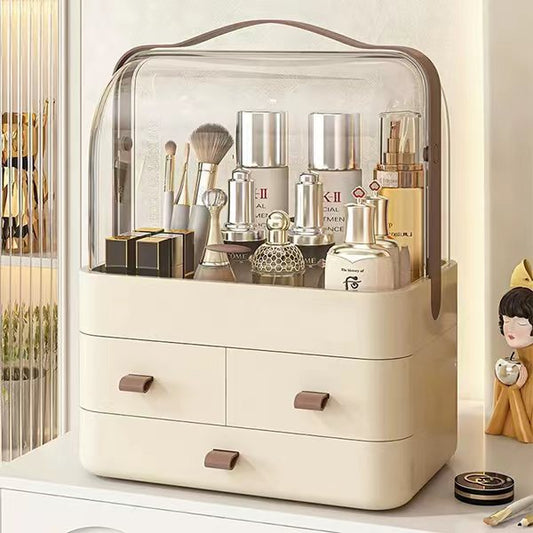 HD635 - Makeup storage box with lid cream white 3 drawers