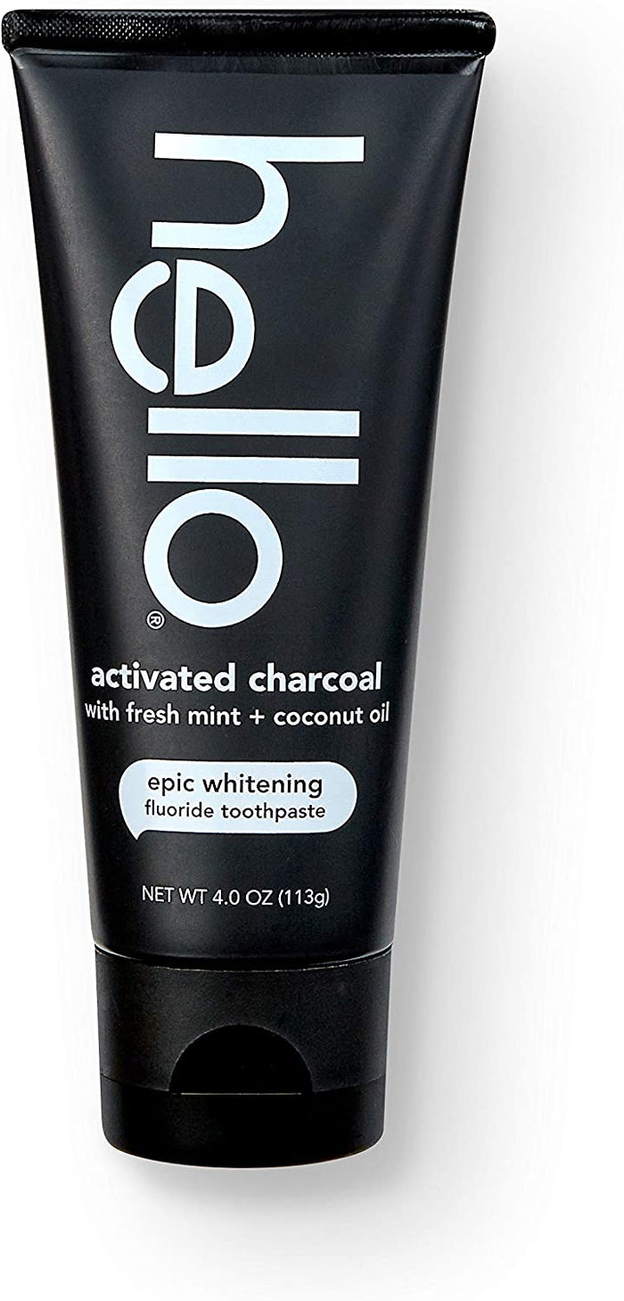 Hello Oral Care Activated Charcoal Fluoride Whitening Toothpaste, Vegan & SLS Free, 4 Ounce (Pack of 1)