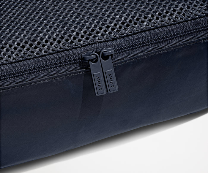 Close up view of the nylon Packing Cube and mesh top