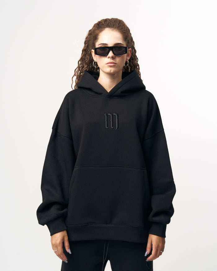 Insignio 3D Embroidered Designer Oversized Black Hoodie Jogger Set