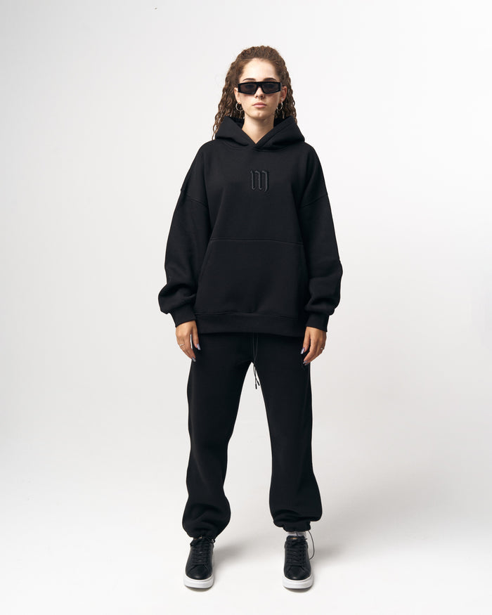 Insignio 3D Embroidered Designer Oversized Black Hoodie Jogger Set (2)