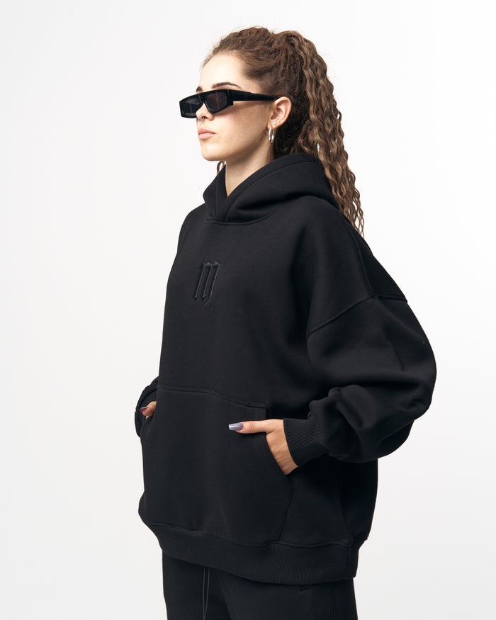 Insignio 3D Embroidered Designer Oversized Black Hoodie Jogger Set (4)