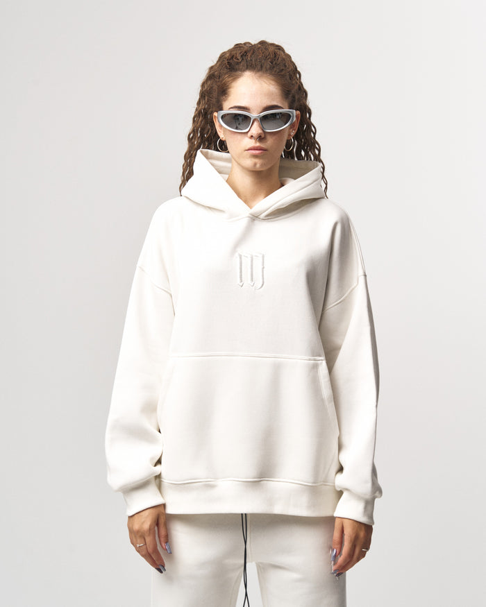 Insignio 3D Embroidered Designer Oversized White Hoodie Jogger Set