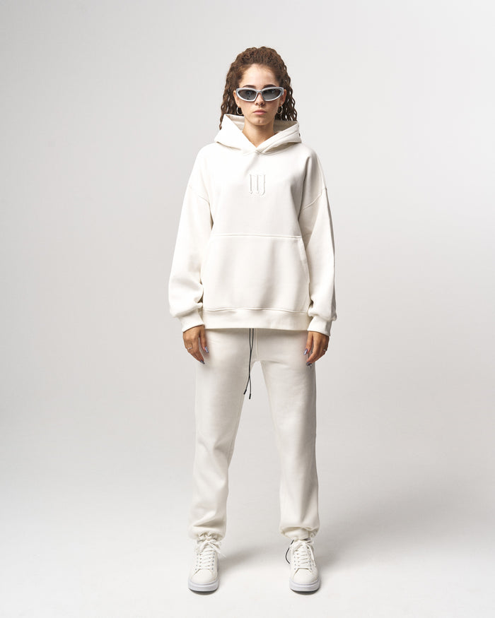 Insignio 3D Embroidered Designer Oversized White Hoodie Jogger Set (2)
