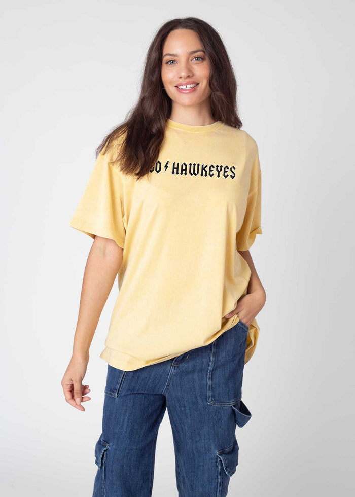 Iowa Hawkeyes Unisex Sunflower Oversized Mineral wash T-Shirt with Lived-in feel and look, short sleeve, crew neck and drop shoulders