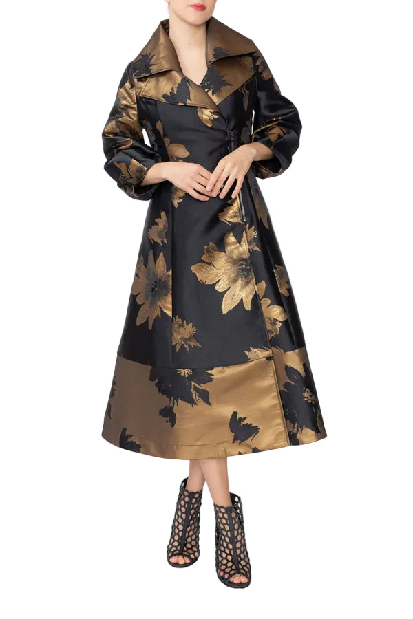 Just In! Floral Jacquard Statement Dress/Jacket in Black & Gold - 7758J