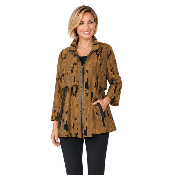Just In! Textured Abstract Print Jacket in Golden, Brown & Black - 8227T