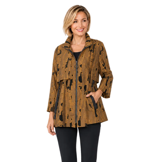 Just In! Textured Abstract Print Jacket in Golden, Brown & Black - 8227T
