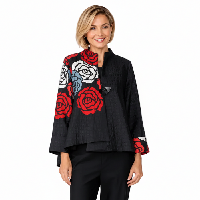 Just In! Textured Rose Garden Jacket in Red - C1230J-RD