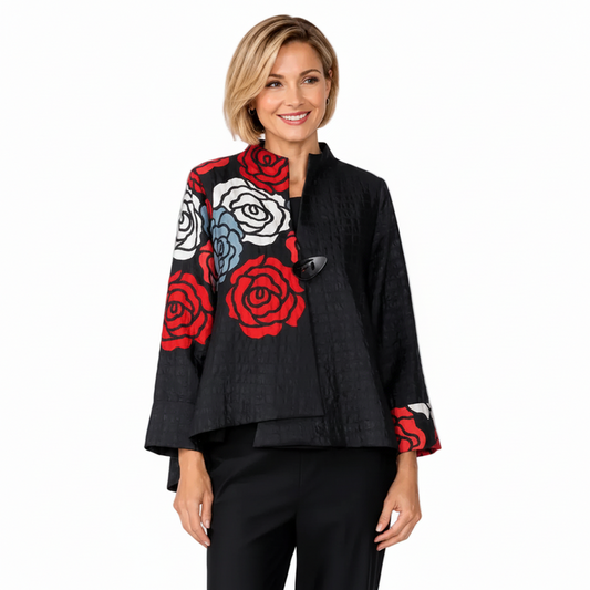 Just In! Textured Rose Garden Jacket in Red - C1230J-RD