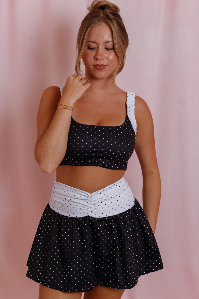 Black and White Polkadot Sports Bra- Affordable Preppy Sports Bra- Women's Matching Athletic Set