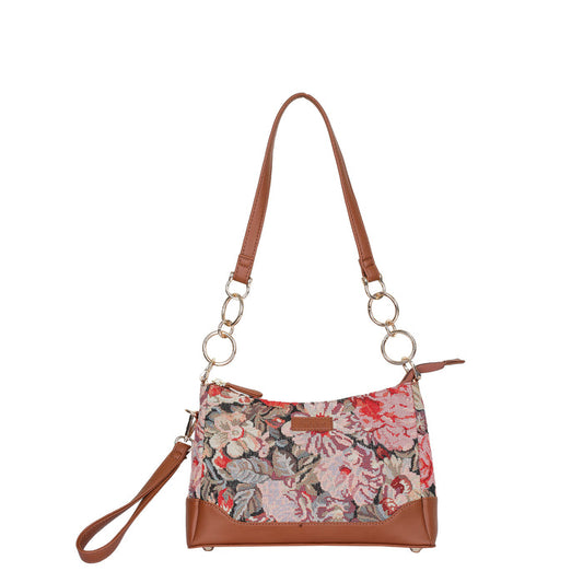 Women’s floral tapestry vegan‑leather chain shoulder bag for travel, office, work, and daily use — Canada & USA