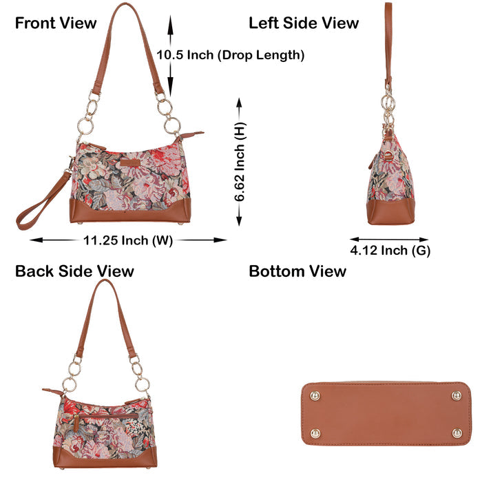 Women’s floral tapestry vegan‑leather chain shoulder bag for travel, office, work, and daily use — Canada & USA-infographic image