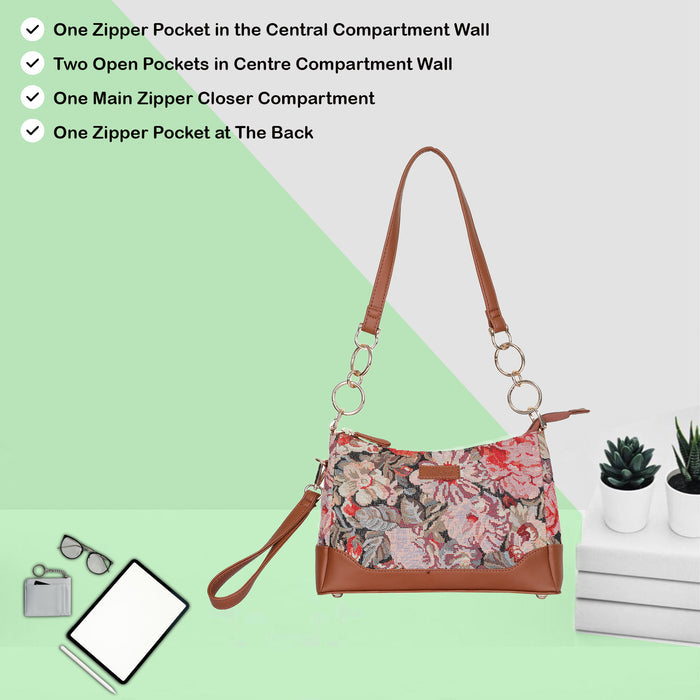 Women’s floral tapestry vegan‑leather chain shoulder bag for travel, office, work, and daily use — Canada & USA-feature view