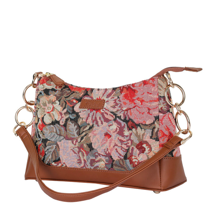 Women’s floral tapestry vegan‑leather chain shoulder bag for travel, office, work, and daily use — Canada & USA-half side view
