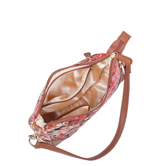 Women’s floral tapestry vegan‑leather chain shoulder bag for travel, office, work, and daily use — Canada & USA-interior view