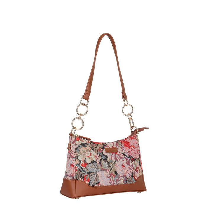 Women’s floral tapestry vegan‑leather chain shoulder bag for travel, office, work, and daily use — Canada & USA-second half side view