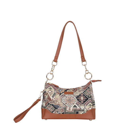 Women’s geometric tapestry vegan‑leather chain shoulder bag for travel, office, work, and everyday use — Canada & USA