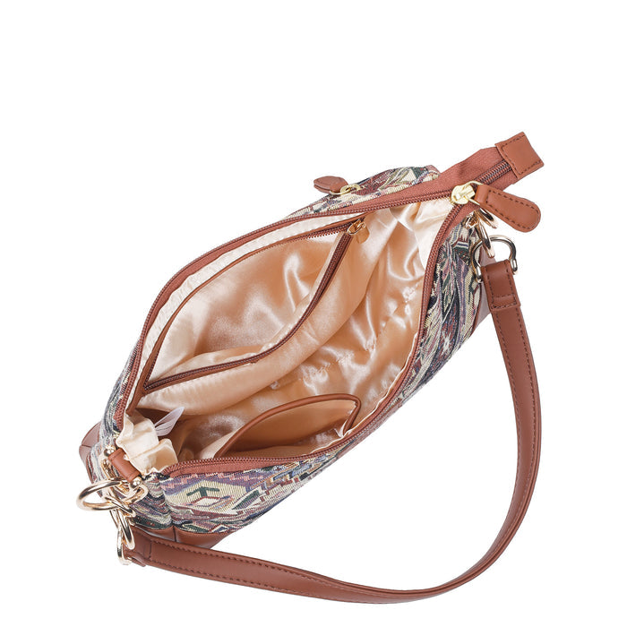 Women’s geometric tapestry vegan‑leather chain shoulder bag for travel, office, work, and everyday use — Canada & USA-interior view