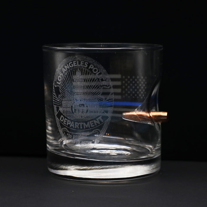 LAPD Badge/Thin Blue Line Etched 11 oz Glass