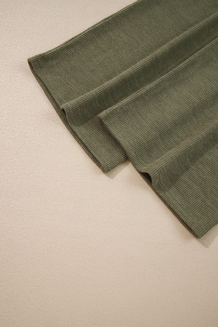 Laurel Green Solid Color Knit Loose Straight Leg Casual Overall Jumpsuit