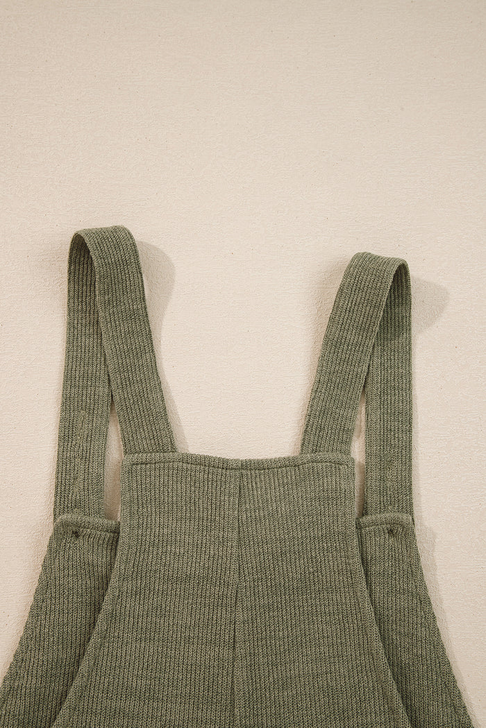 Laurel Green Solid Color Knit Loose Straight Leg Casual Overall Jumpsuit