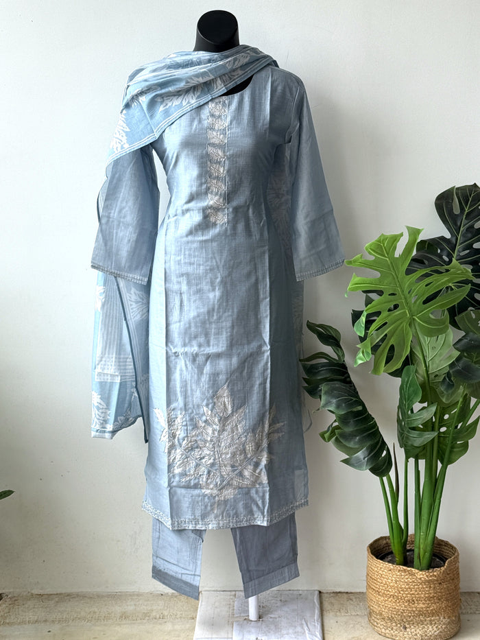 Light Blue silk cotton Ready suit set