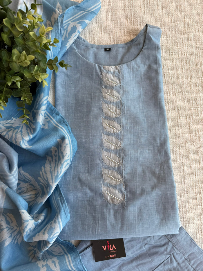Light Blue silk cotton Ready suit set