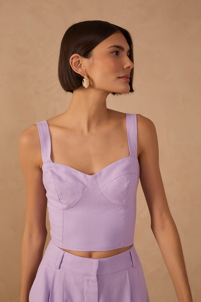 Lilac Sweetheart Neck Smocked Back Linen Top_1