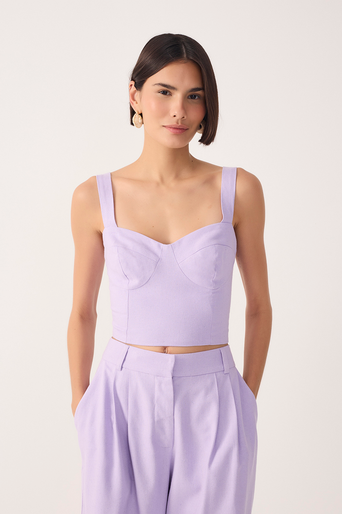 Lilac Sweetheart Neck Smocked Back Linen Top