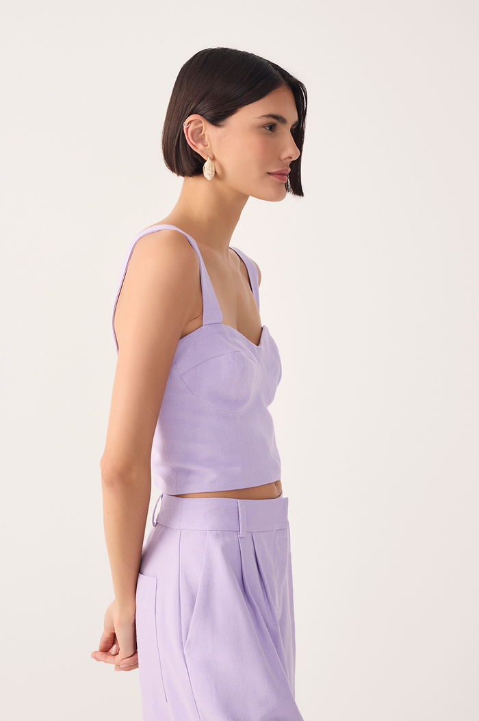 Lilac Sweetheart Neck Smocked Back Linen Top_3