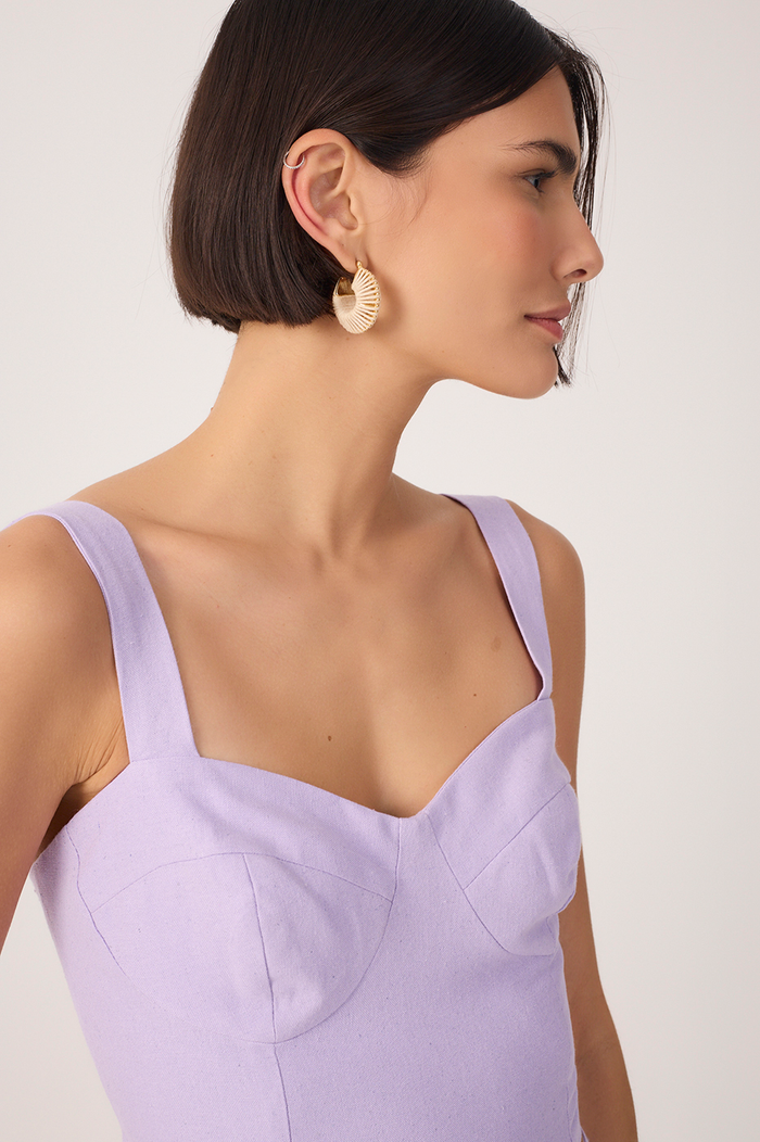 Lilac Sweetheart Neck Smocked Back Linen Top