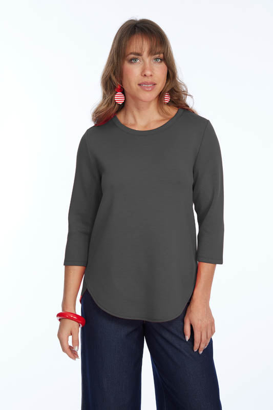 LIOR ZOFI Top Women's 3/4 Ponte Knit Top  - Charcoal