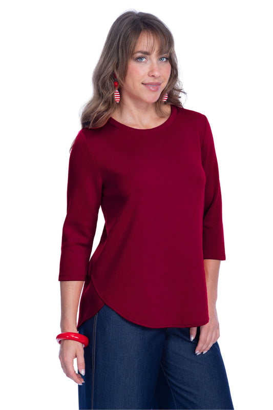 LIOR ZOFI Top Women's 3/4 Ponte Knit Top - Red Wine