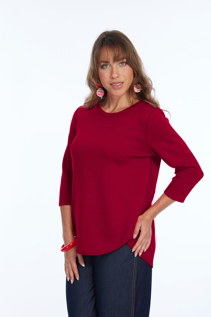 LIOR ZOFI Top Women's 3/4 Ponte Knit Top - Red Wine