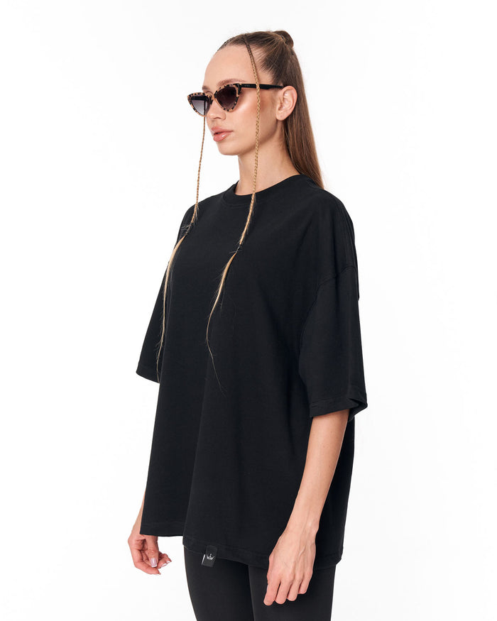 “Loved Me” Text Print Black Oversized T-shirt with bold streetwear look