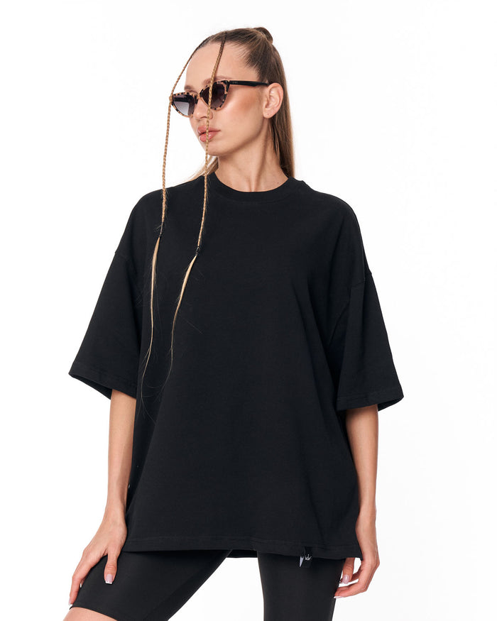 “Loved Me” Text Print Black Oversized T-shirt with dropped shoulders