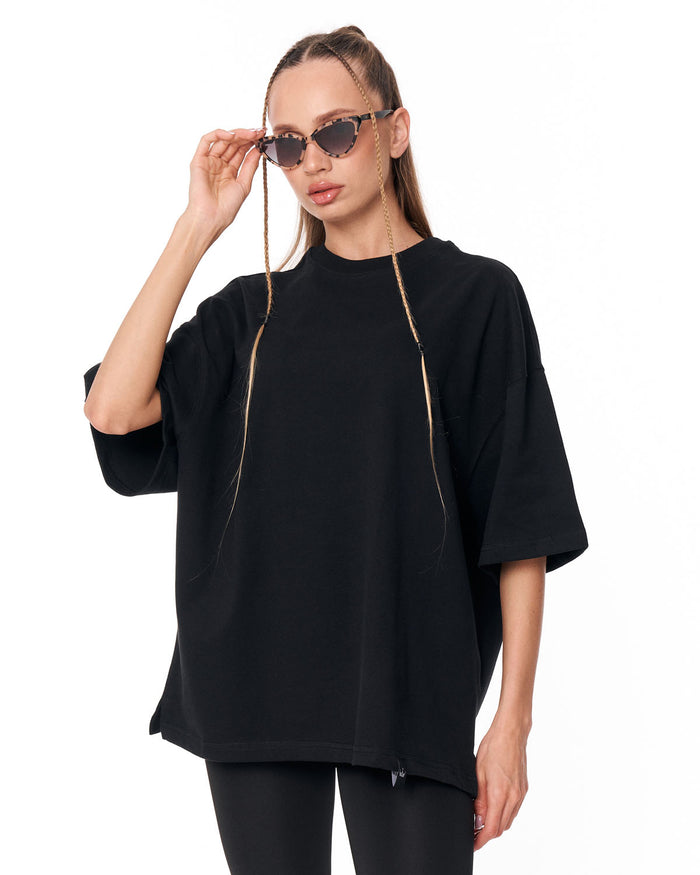 “Loved Me” Text Print Black Oversized T-shirt for modern streetwear outfits