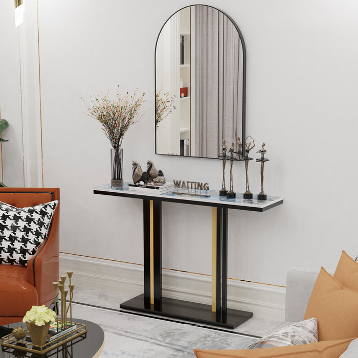 LUVODI Black Framed Arched Wall Mirror Bathroom Bedroom Makeup Dressing Mirror