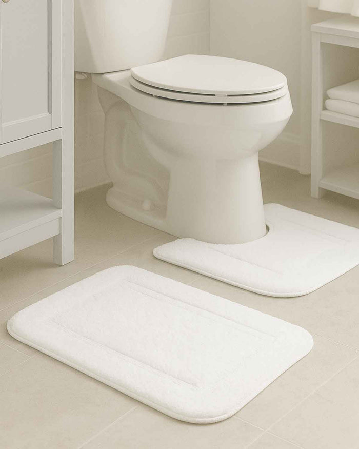 Luxury Microfibre Bath and pedestal Mats - White - Country Collection