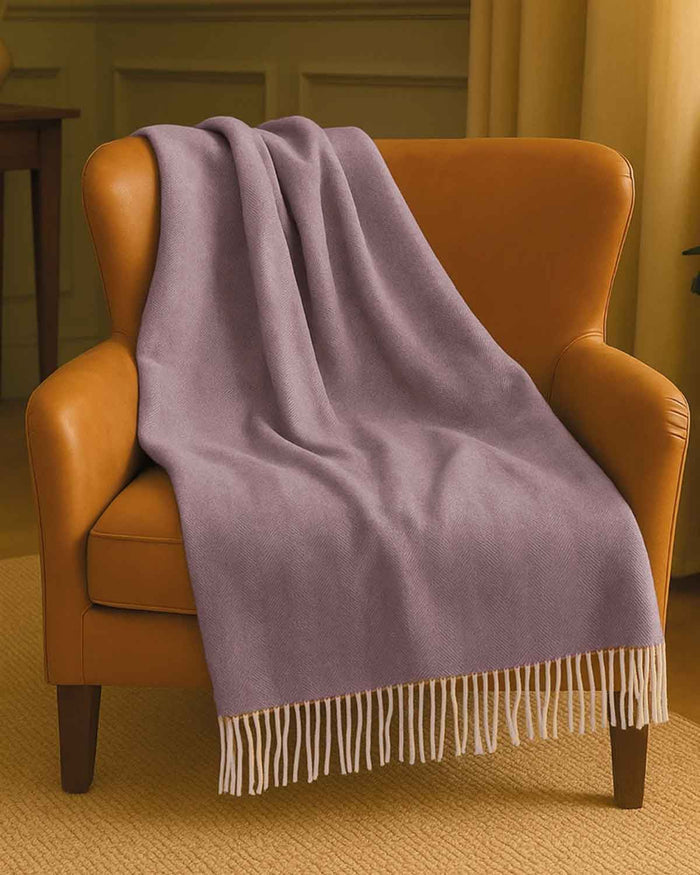 Luxury Pure Wool Herringbone Throw - Heather - Country Collection